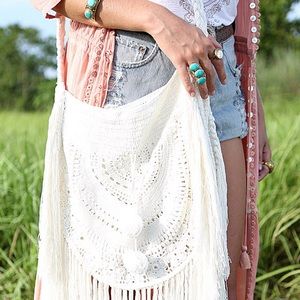 NWT Tulle & Batiste White Boho Style Pom-Pom Bag